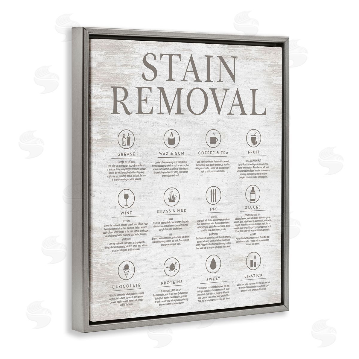 Rustic Stain Removal Grey Floating Frame Canvas Wall Art, Home Decor by Lettered and Lined