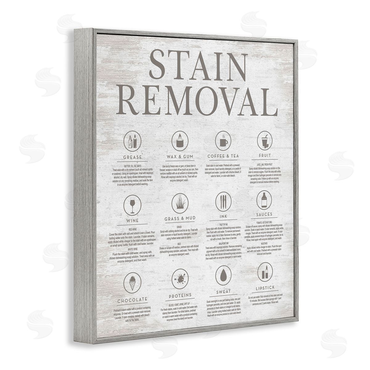 Rustic Stain Removal Grey Frame Print Wall Art, Home Decor by Lettered and Lined