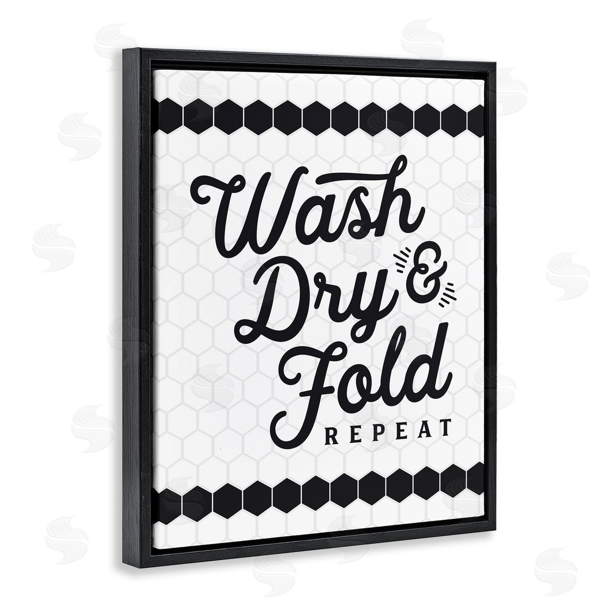 Geometric Laundry Phrase Black Floating Frame Canvas Wall Art, Home Decor by Lettered and Lined