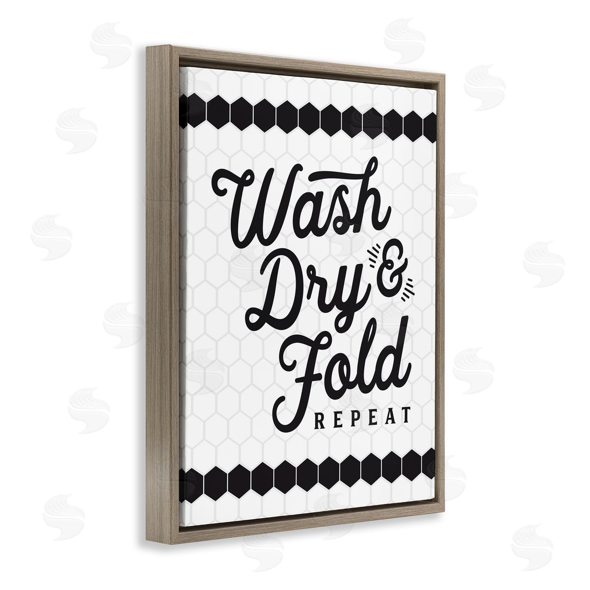 Geometric Laundry Phrase Brown Floating Frame Canvas Wall Art, Home Decor by Lettered and Lined