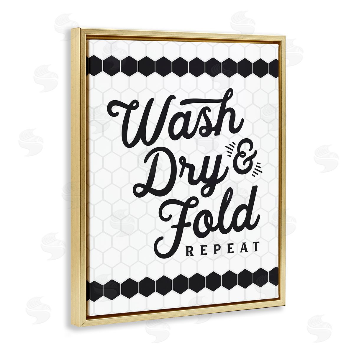 Geometric Laundry Phrase Gold Floating Frame Canvas Wall Art, Home Decor by Lettered and Lined