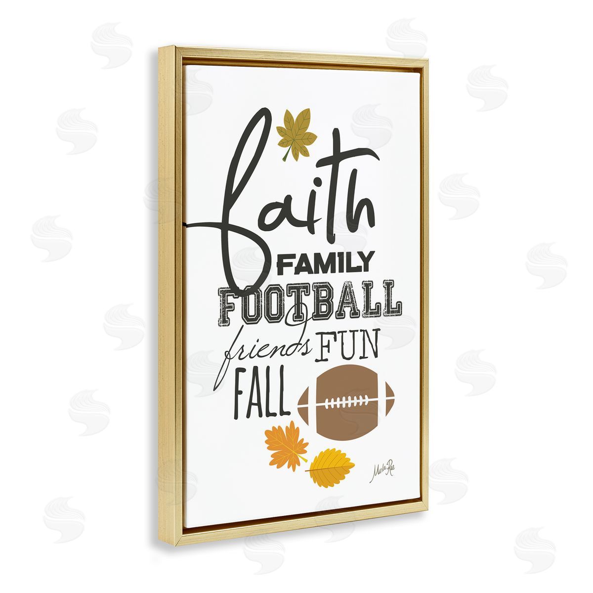 Faith Family Football Gold Floating Frame Canvas Wall Art, Home Decor by Marla Rae