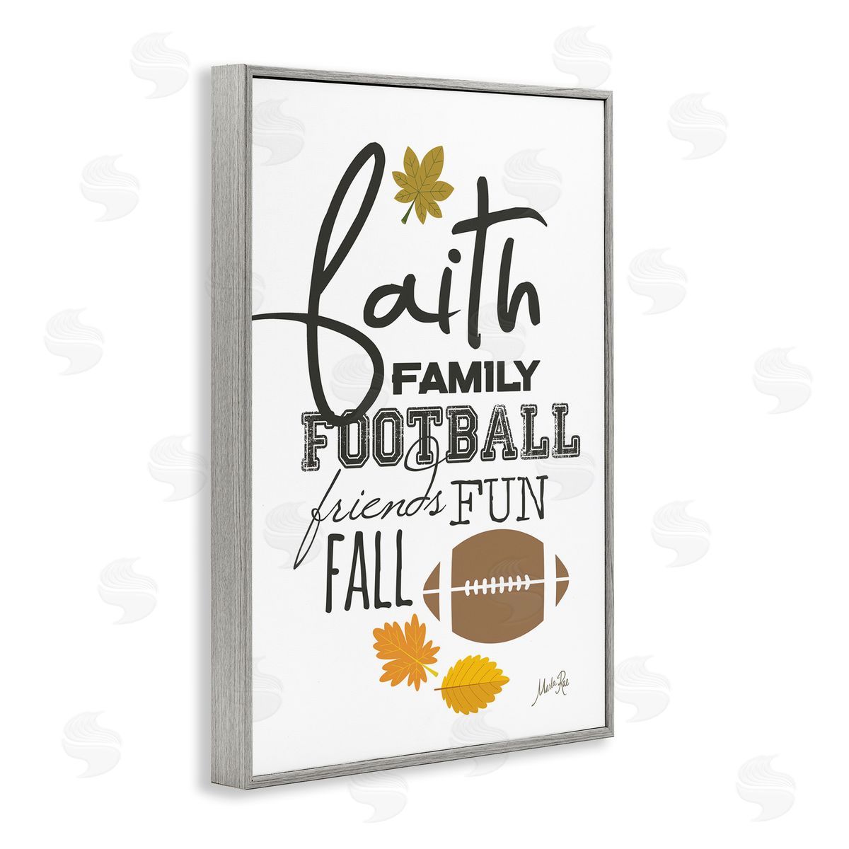 Faith Family Football Grey Frame Print Wall Art, Home Decor by Marla Rae