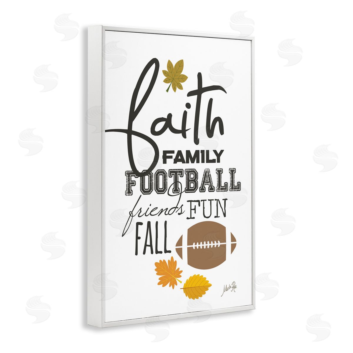 Faith Family Football White Frame Print Wall Art, Home Decor by Marla Rae