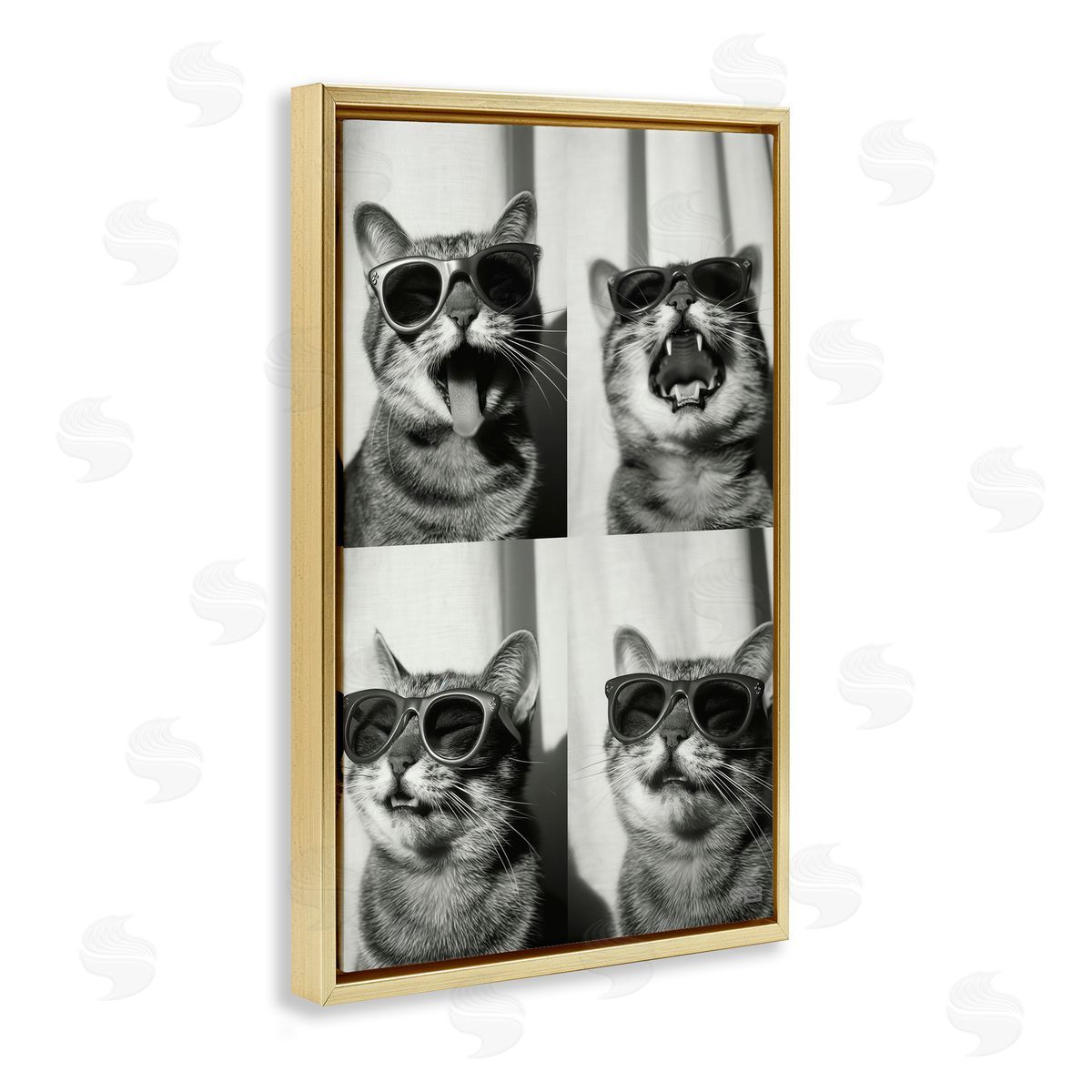 Photobooth Style Cat Gold Floating Frame Canvas Wall Art, Home Decor by Roozbeh Bahramali