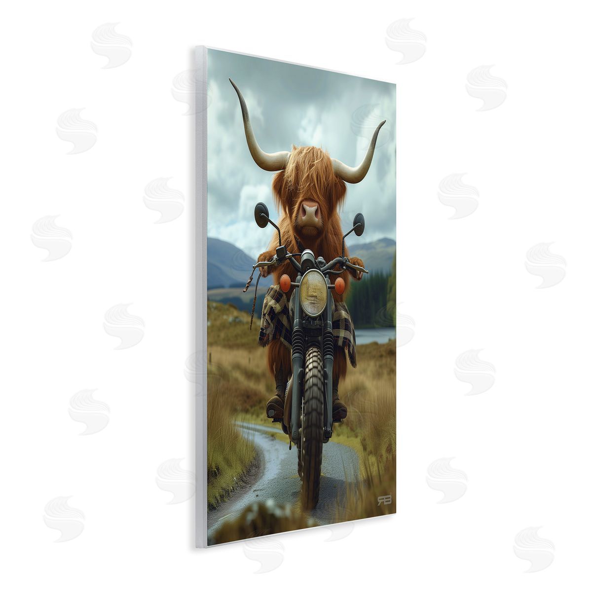 Motorbike Rural Cattle Wood Plaque Wall Art, Home Decor by Roozbeh Bahramali