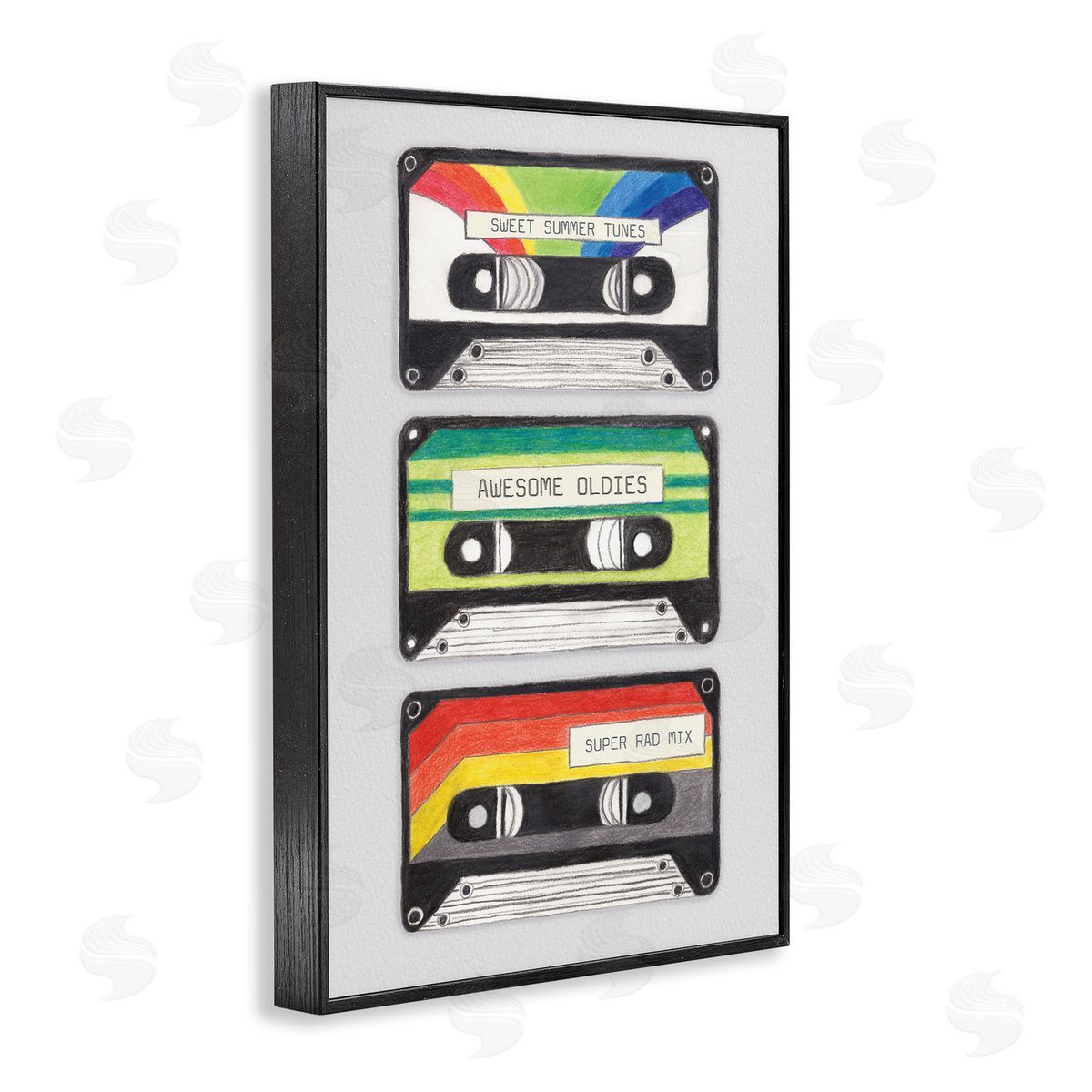 Retro Cassette Tapes Black Frame Print Wall Art, Home Decor by Connie Resch