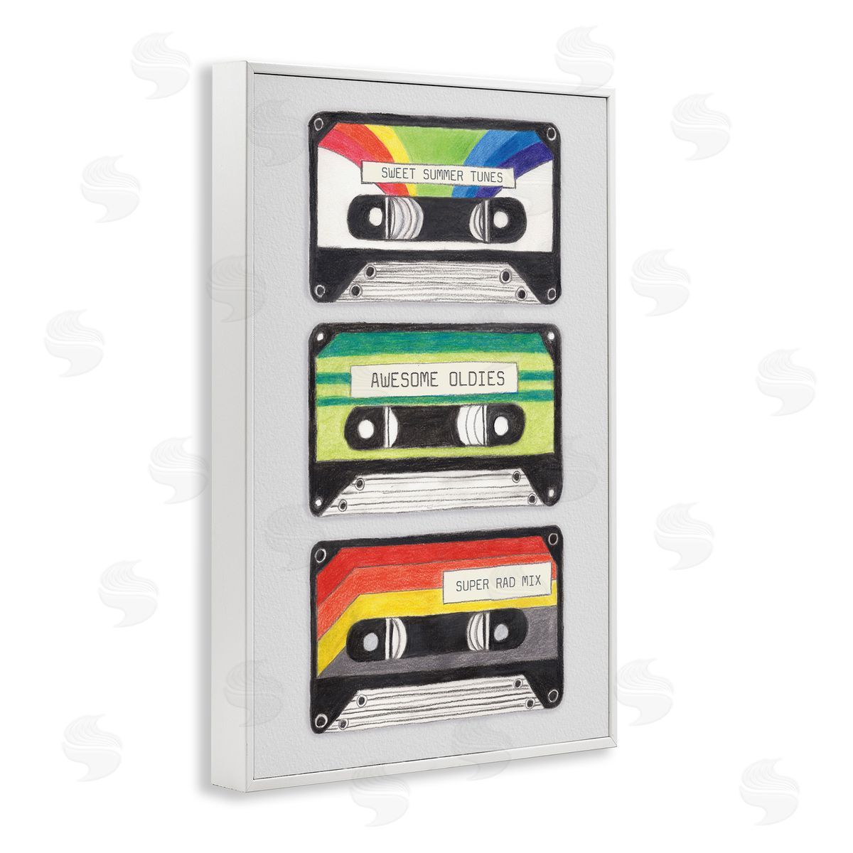 Retro Cassette Tapes White Frame Print Wall Art, Home Decor by Connie Resch