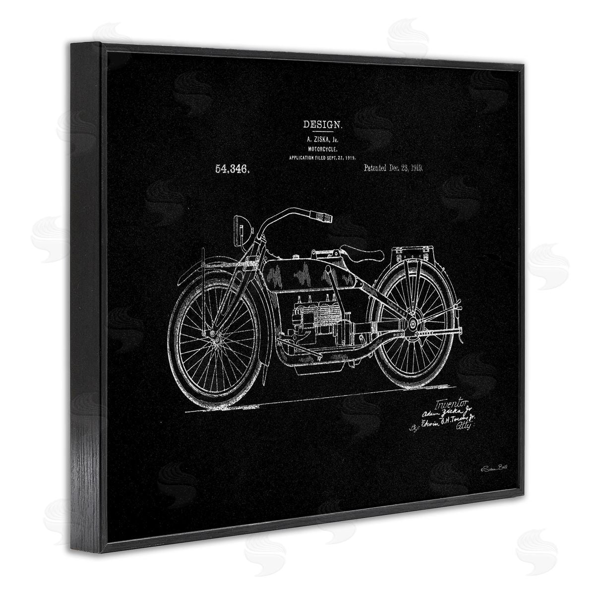 Black Motorcycle Blueprint Black Frame Print Wall Art, Home Decor by Susan Ball