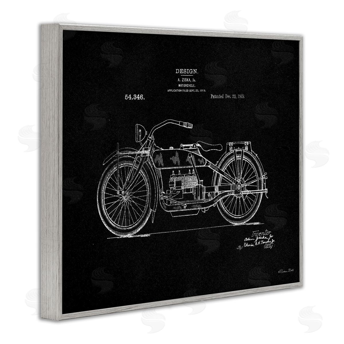 Black Motorcycle Blueprint Grey Frame Print Wall Art, Home Decor by Susan Ball