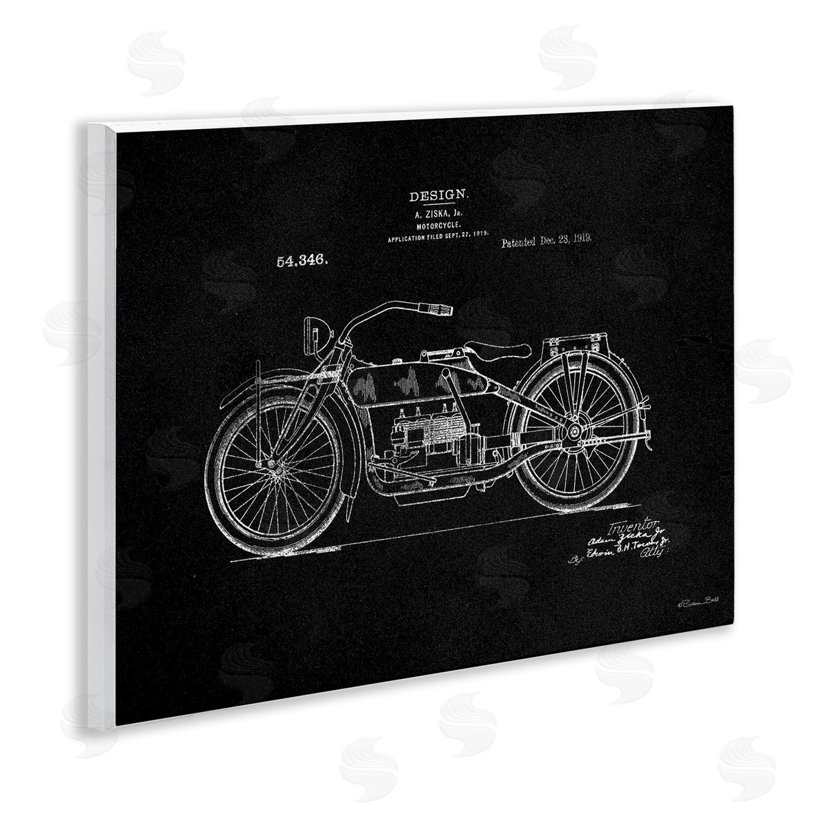 Black Motorcycle Blueprint Wood Plaque Wall Art, Home Decor by Susan Ball