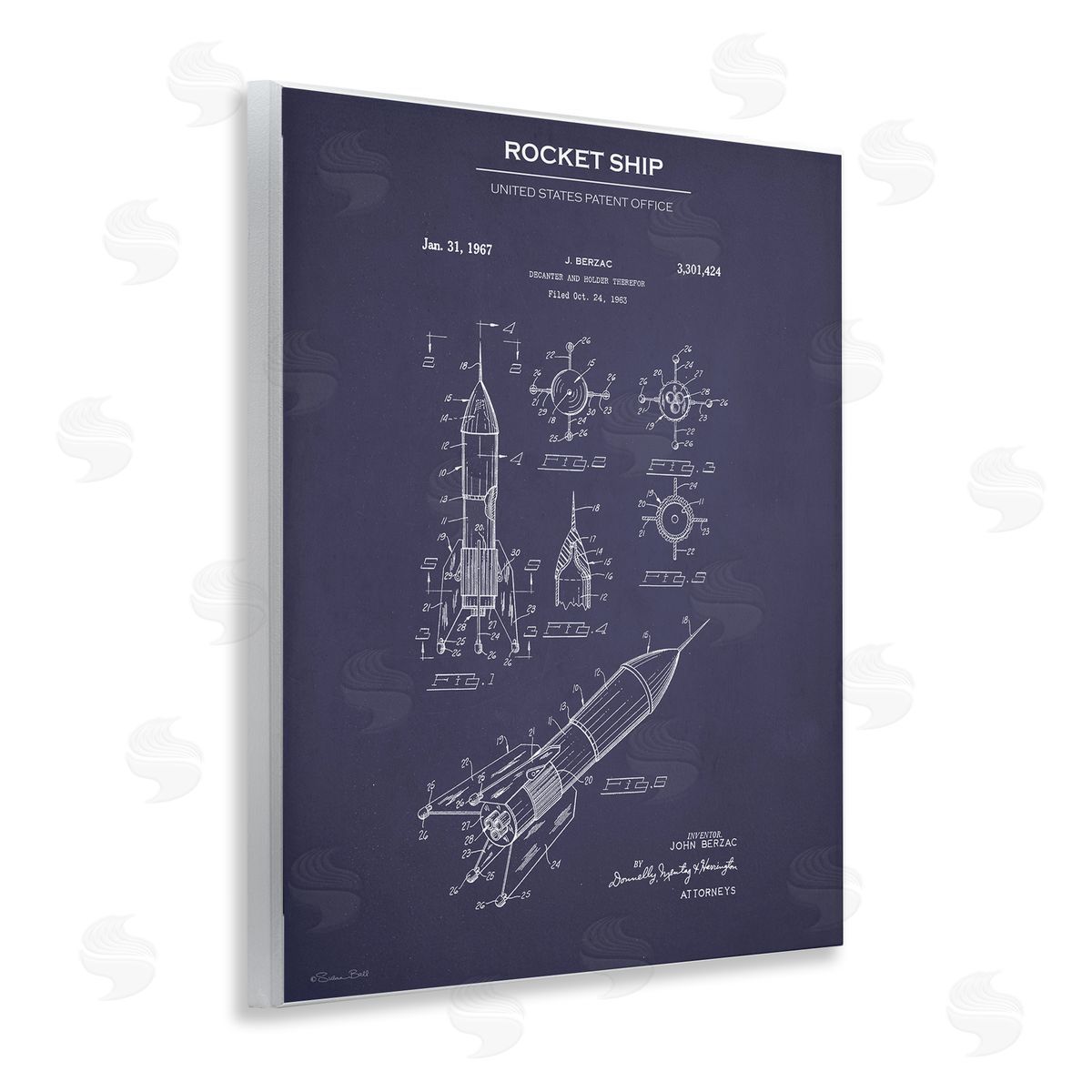 Rocket Ship Blueprint Wood Plaque Wall Art, Home Decor by Susan Ball