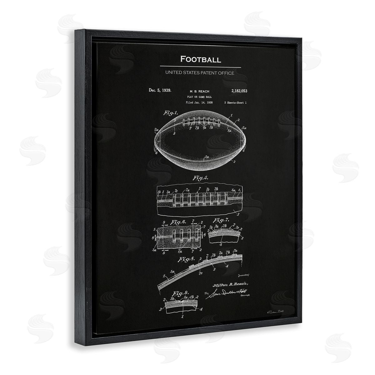 Detailed Football Blueprint Black Floating Frame Canvas Wall Art, Home Decor by Susan Ball