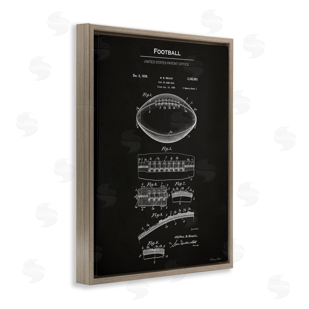 Detailed Football Blueprint Brown Floating Frame Canvas Wall Art, Home Decor by Susan Ball