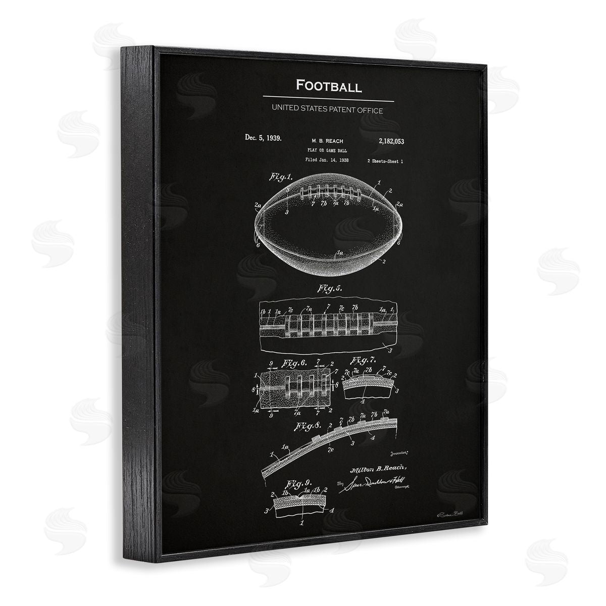 Detailed Football Blueprint Black Frame Print Wall Art, Home Decor by Susan Ball