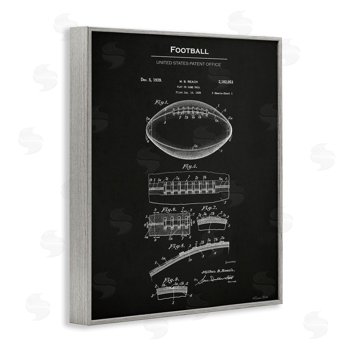 Detailed Football Blueprint Grey Frame Print Wall Art, Home Decor by Susan Ball
