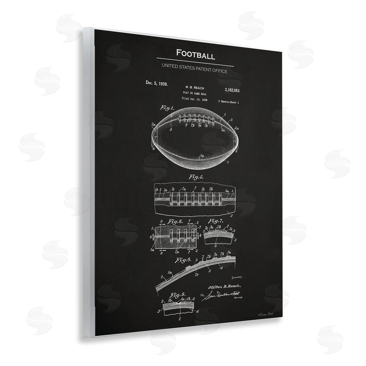 Detailed Football Blueprint Wood Plaque Wall Art, Home Decor by Susan Ball