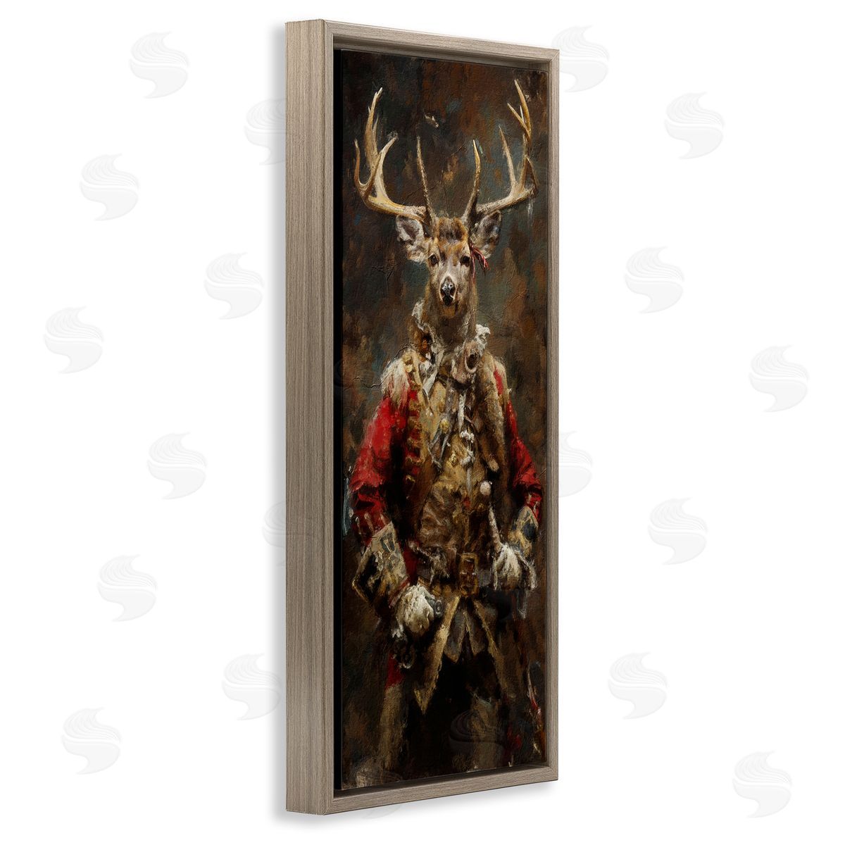 Regal Deer Portrait Brown Floating Frame Canvas Wall Art, Home Decor by Sean Parnell