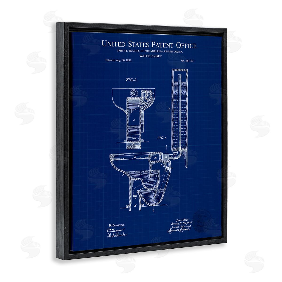 Water Closet Blueprint Black Floating Frame Canvas Wall Art, Home Decor by Karl Hronek