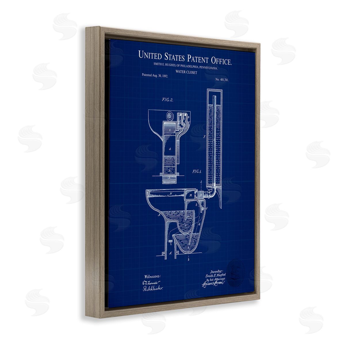 Water Closet Blueprint Brown Floating Frame Canvas Wall Art, Home Decor by Karl Hronek