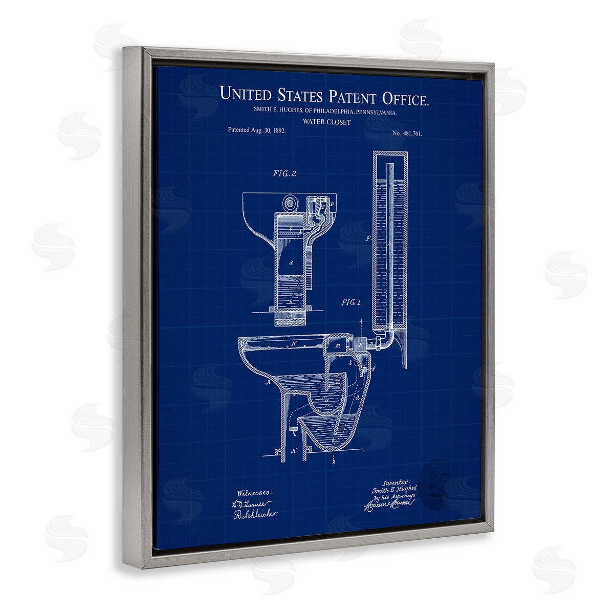 Water Closet Blueprint Grey Floating Frame Canvas Wall Art, Home Decor by Karl Hronek