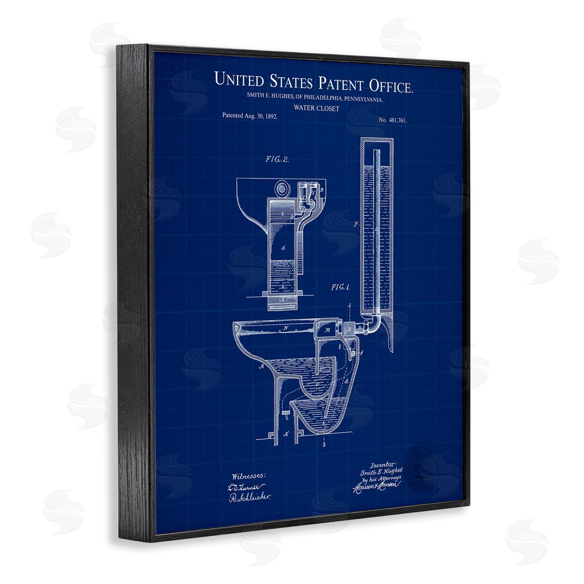 Water Closet Blueprint Black Frame Print Wall Art, Home Decor by Karl Hronek