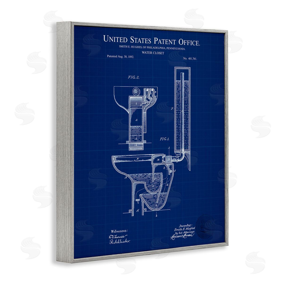 Water Closet Blueprint Grey Frame Print Wall Art, Home Decor by Karl Hronek