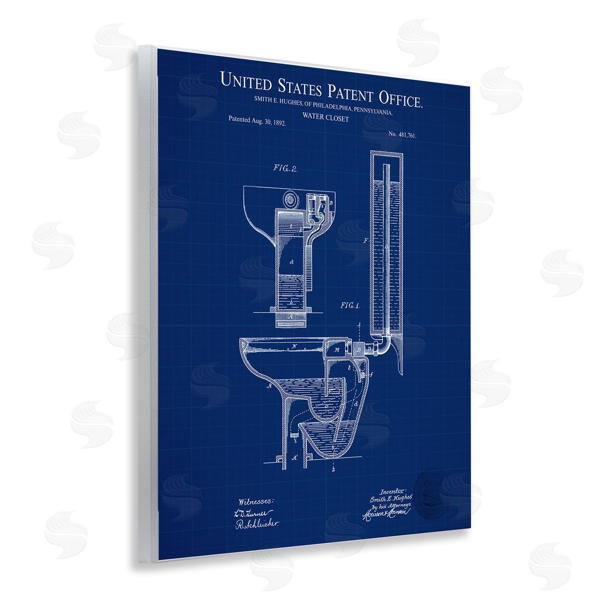 Water Closet Blueprint Wood Plaque Wall Art, Home Decor by Karl Hronek