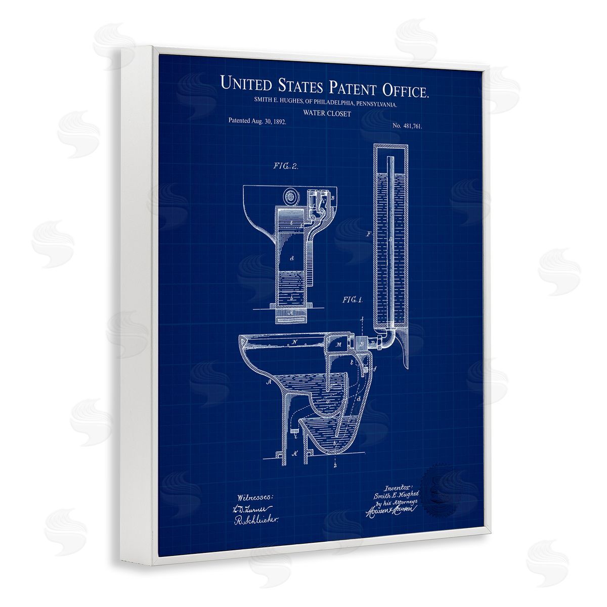 Water Closet Blueprint White Frame Print Wall Art, Home Decor by Karl Hronek