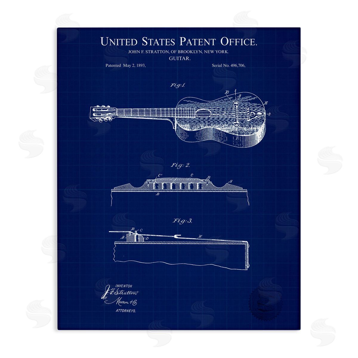 Acoustic Guitar Blueprint Canvas Wall Art, Home Decor by Karl Hronek