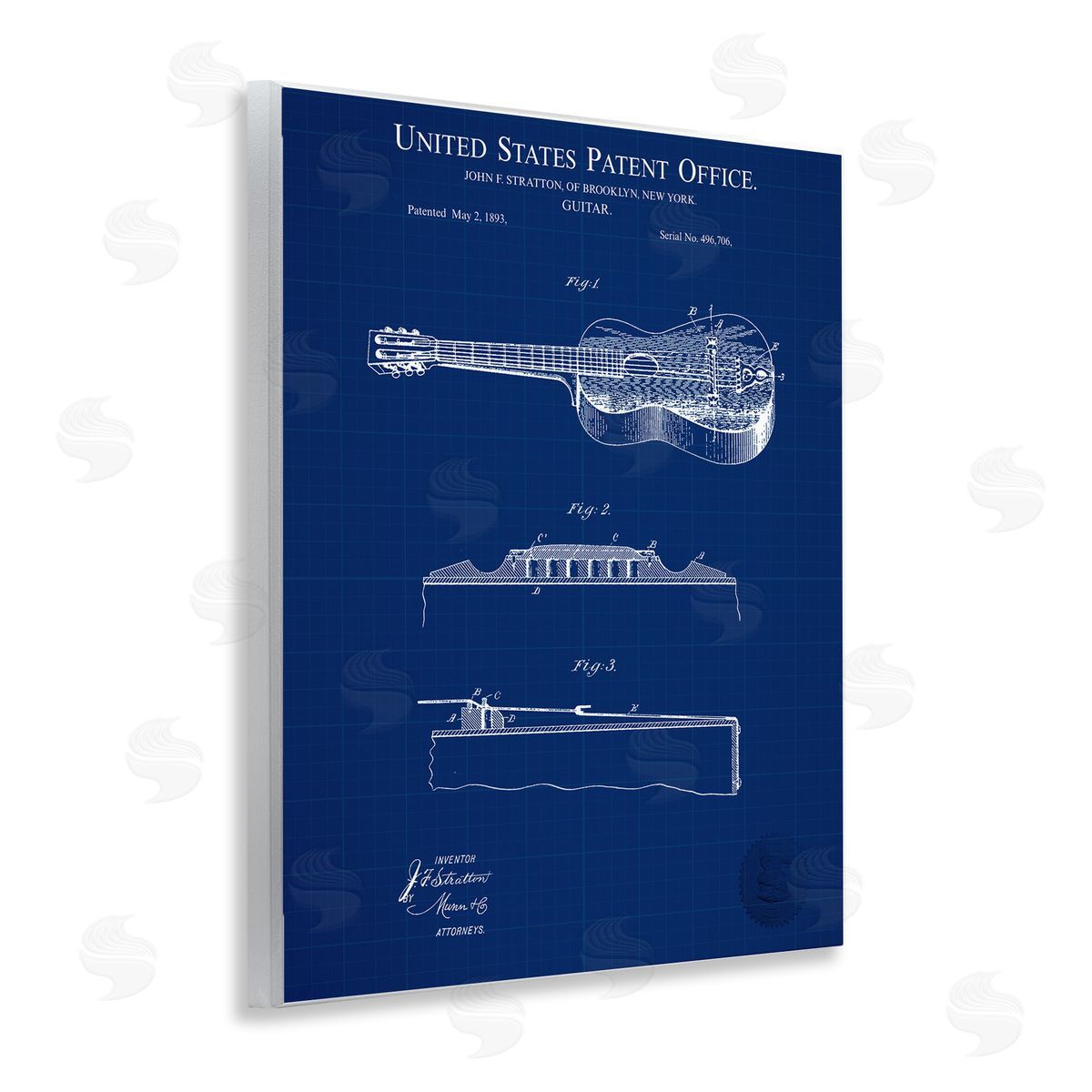 Acoustic Guitar Blueprint Wood Plaque Wall Art, Home Decor by Karl Hronek