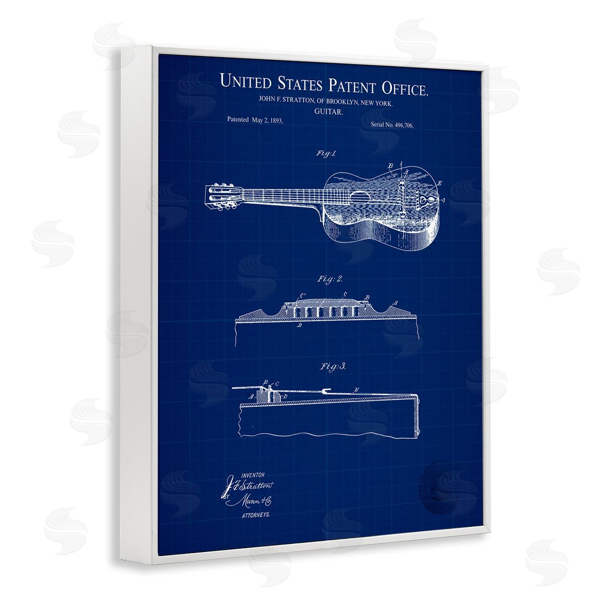 Acoustic Guitar Blueprint White Frame Print Wall Art, Home Decor by Karl Hronek