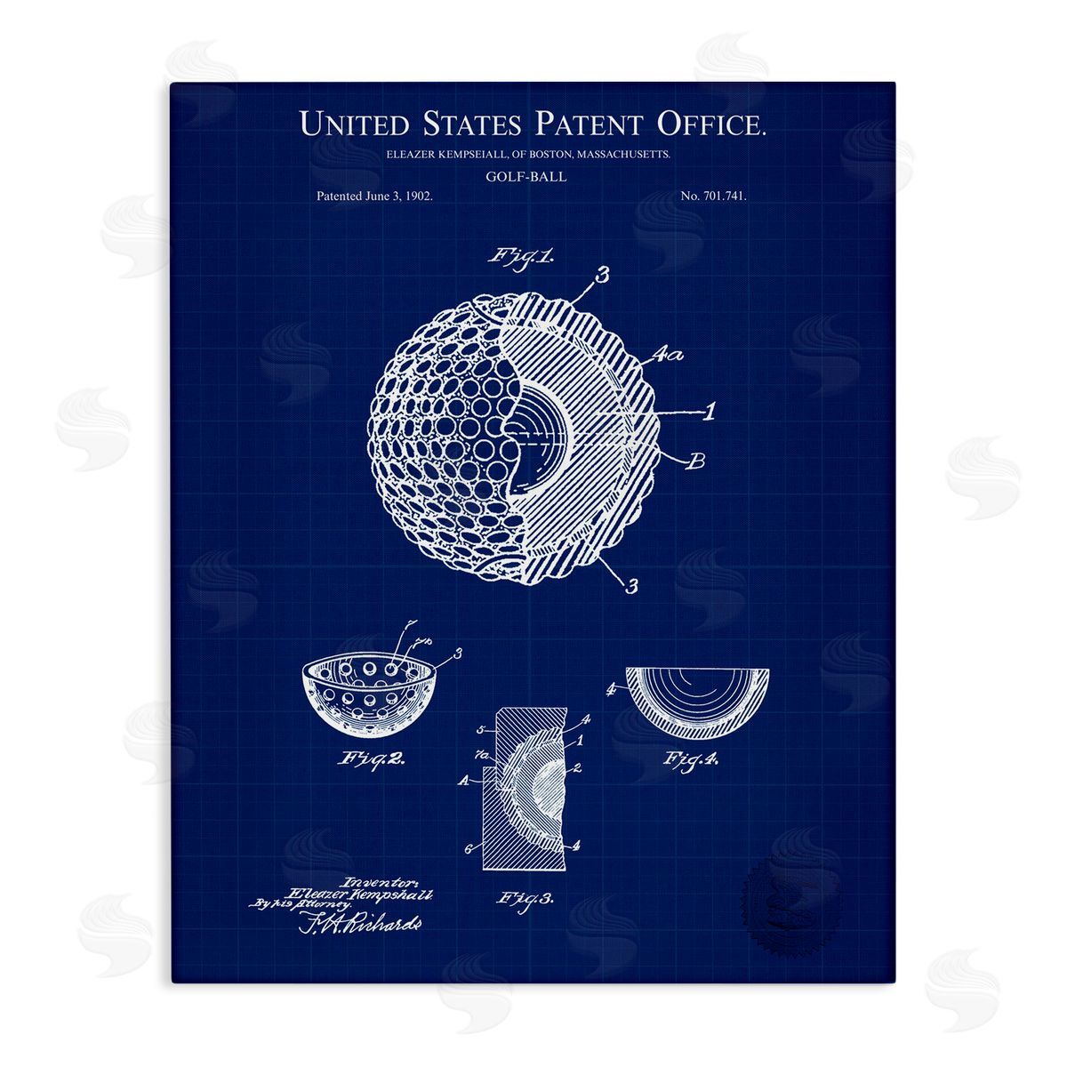 Golf Ball Blueprint Canvas Wall Art, Home Decor by Karl Hronek