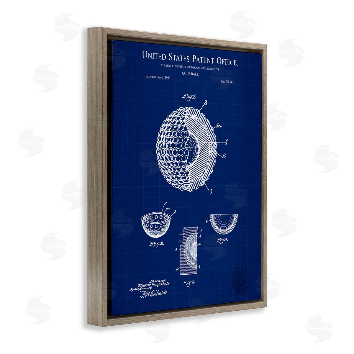 Golf Ball Blueprint Brown Floating Frame Canvas Wall Art, Home Decor by Karl Hronek