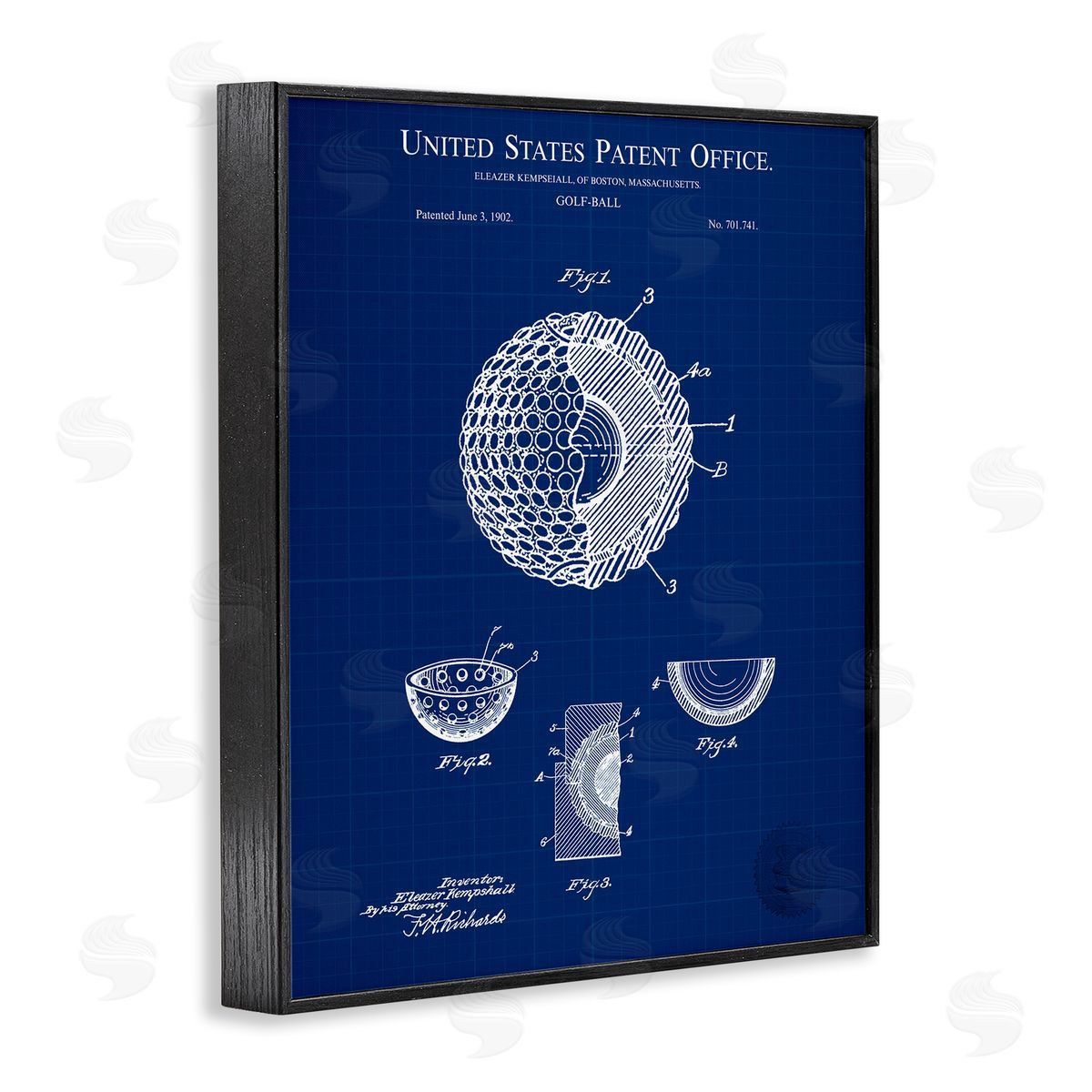 Golf Ball Blueprint Black Frame Print Wall Art, Home Decor by Karl Hronek