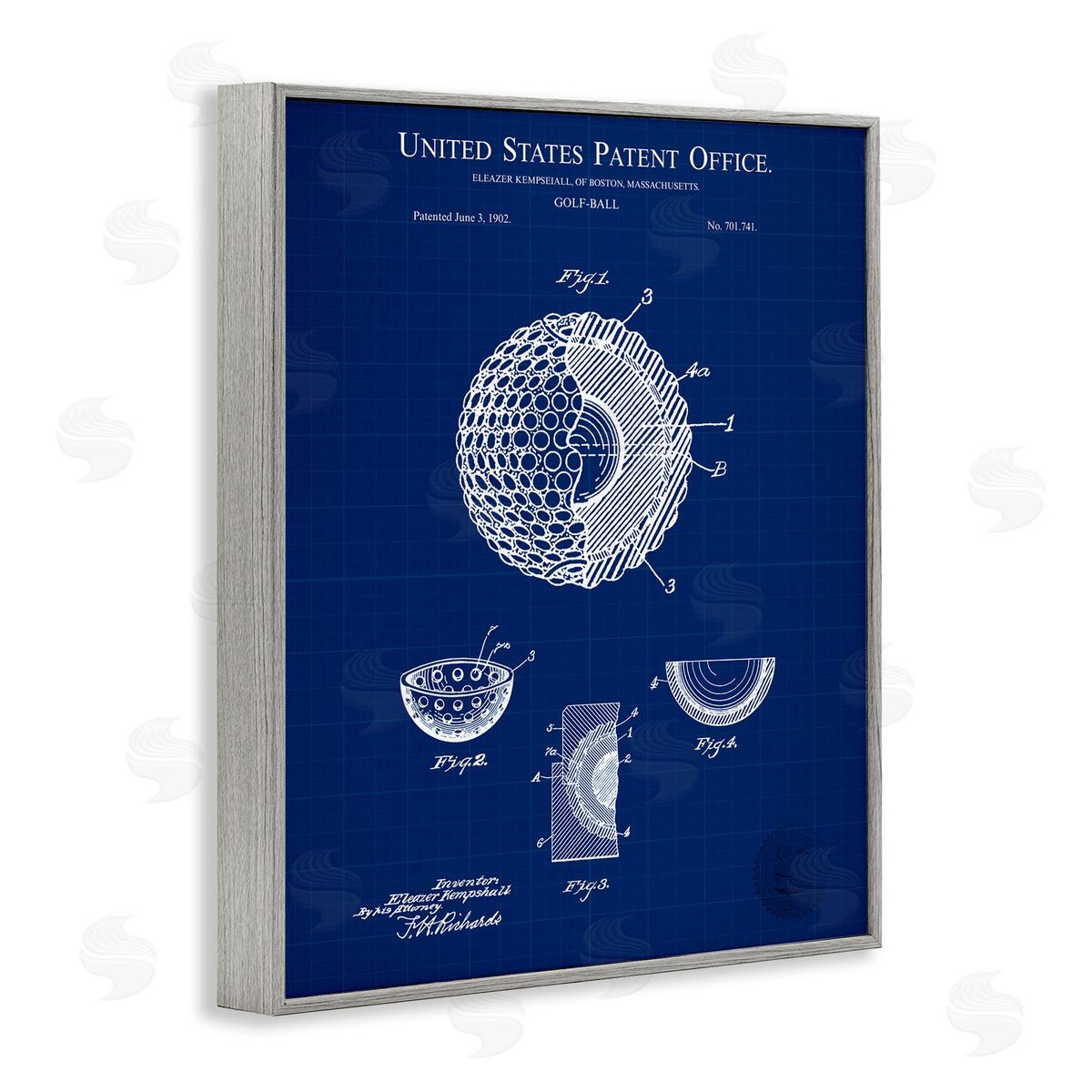 Golf Ball Blueprint Grey Frame Print Wall Art, Home Decor by Karl Hronek