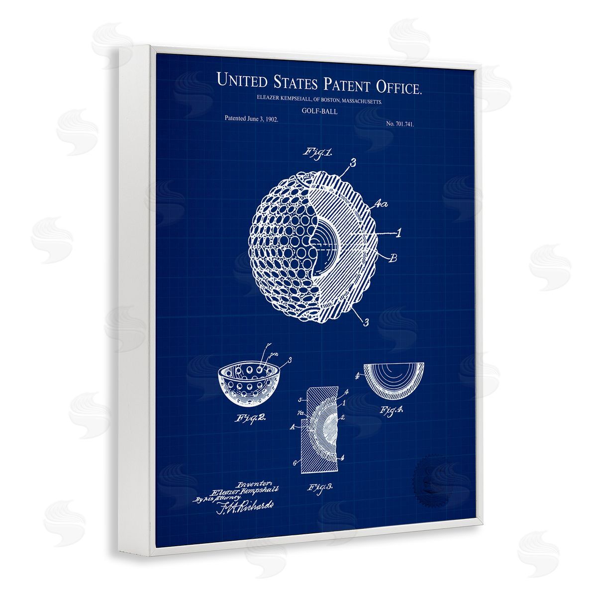 Golf Ball Blueprint White Frame Print Wall Art, Home Decor by Karl Hronek