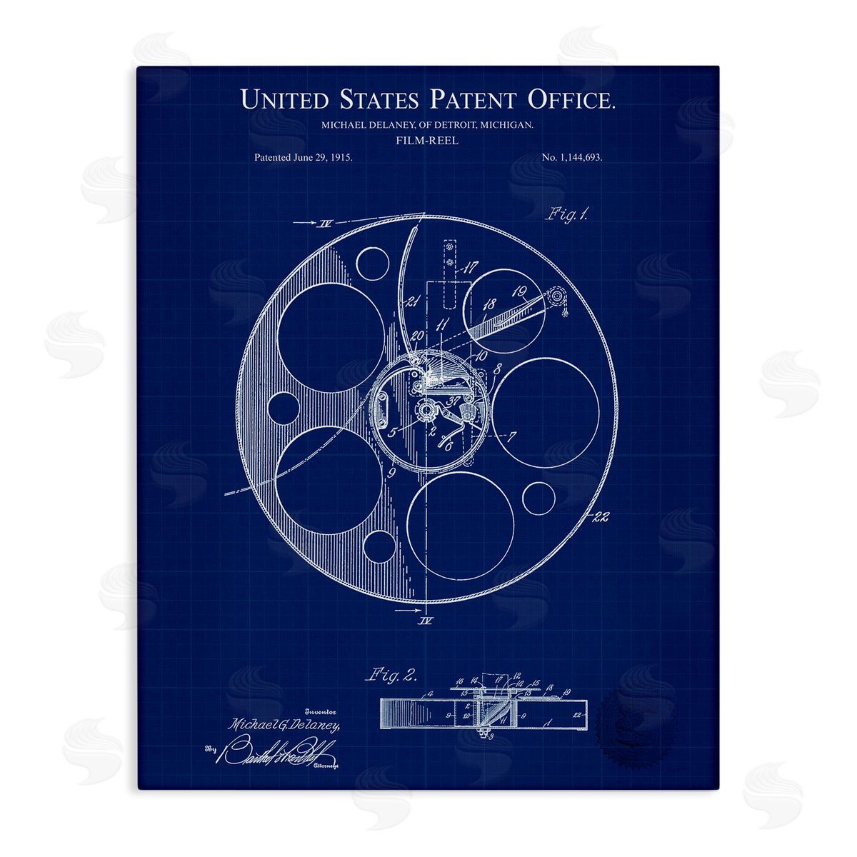 Film Reel Blueprint Canvas Wall Art, Home Decor by Karl Hronek