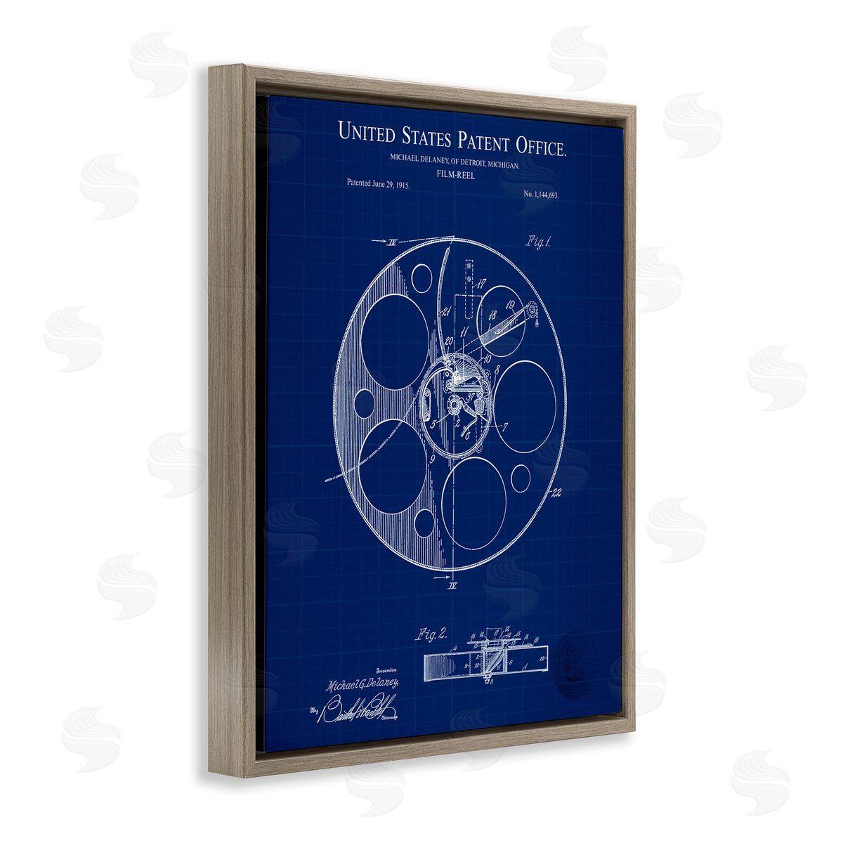 Film Reel Blueprint Brown Floating Frame Canvas Wall Art, Home Decor by Karl Hronek