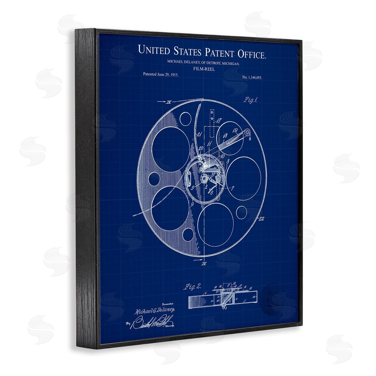 Film Reel Blueprint Black Frame Print Wall Art, Home Decor by Karl Hronek