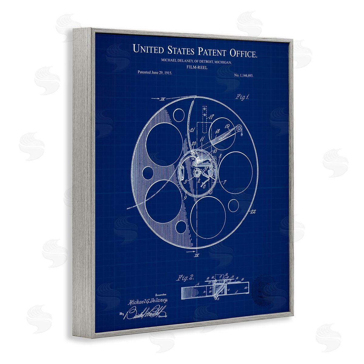Film Reel Blueprint Grey Frame Print Wall Art, Home Decor by Karl Hronek