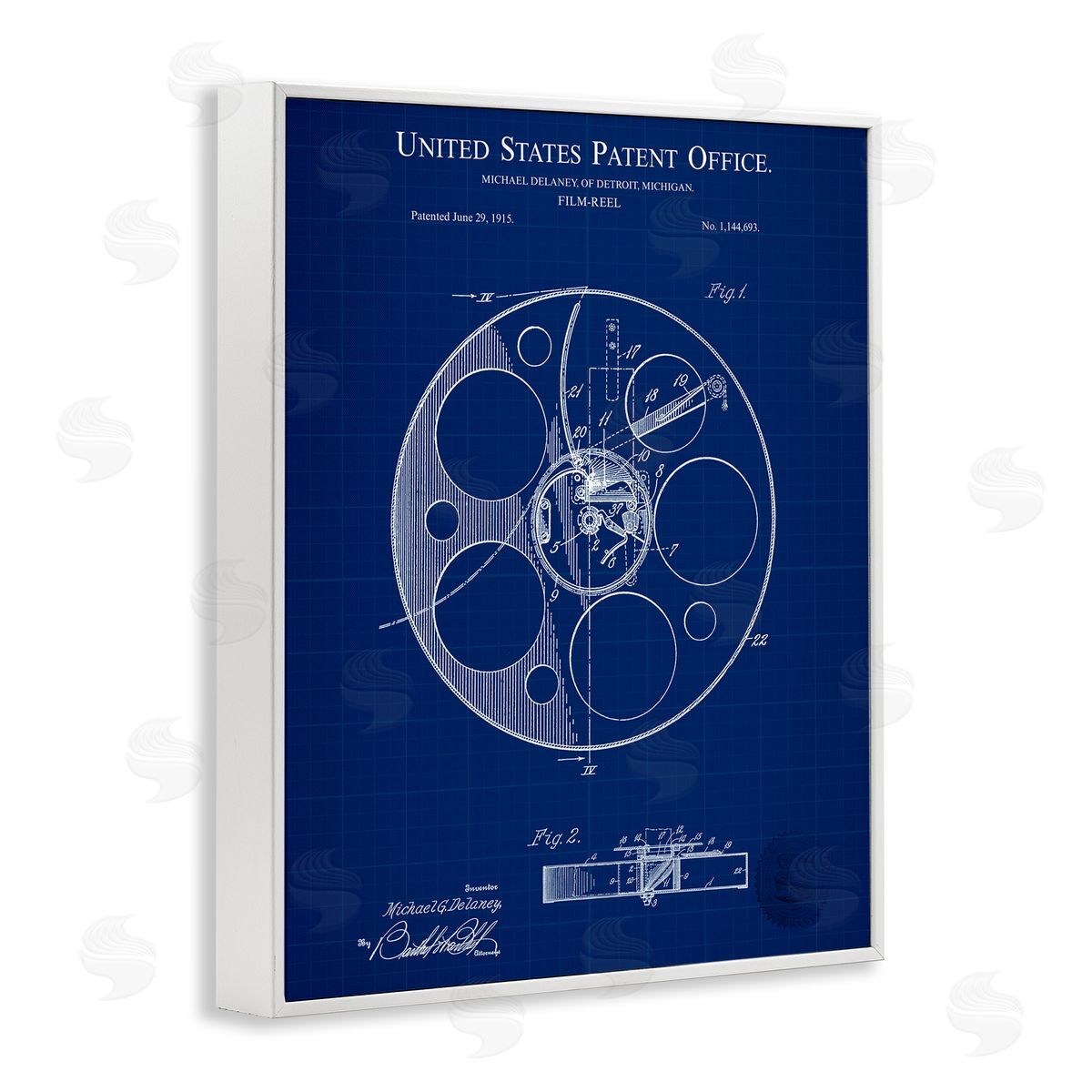 Film Reel Blueprint White Frame Print Wall Art, Home Decor by Karl Hronek