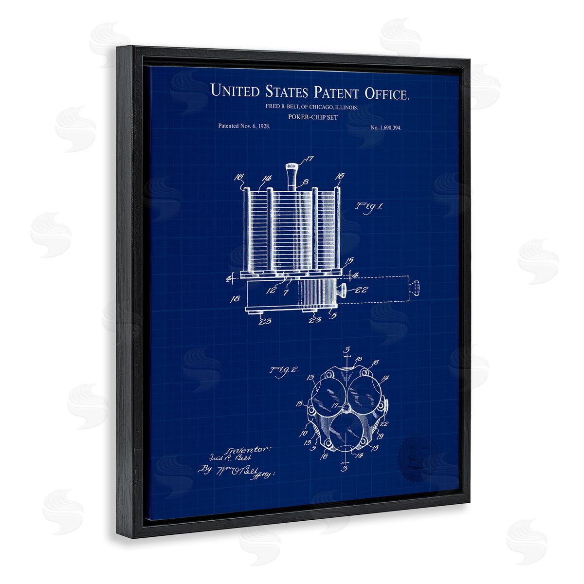 Poker Chips Blueprint Black Floating Frame Canvas Wall Art, Home Decor by Karl Hronek