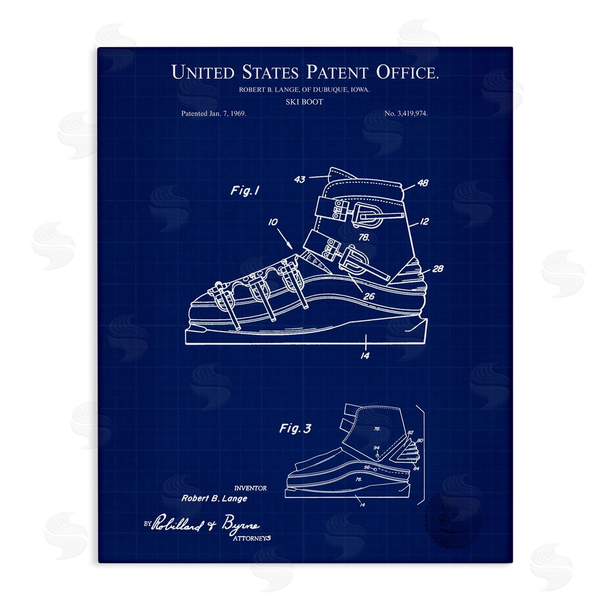 Ski Boot Blueprint Canvas Wall Art, Home Decor by Karl Hronek