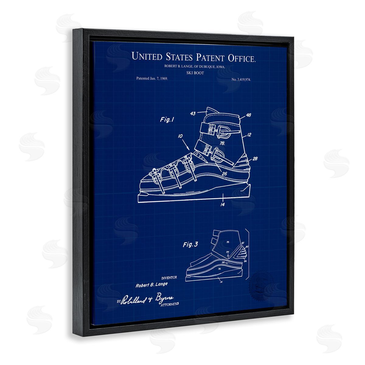 Ski Boot Blueprint Black Floating Frame Canvas Wall Art, Home Decor by Karl Hronek