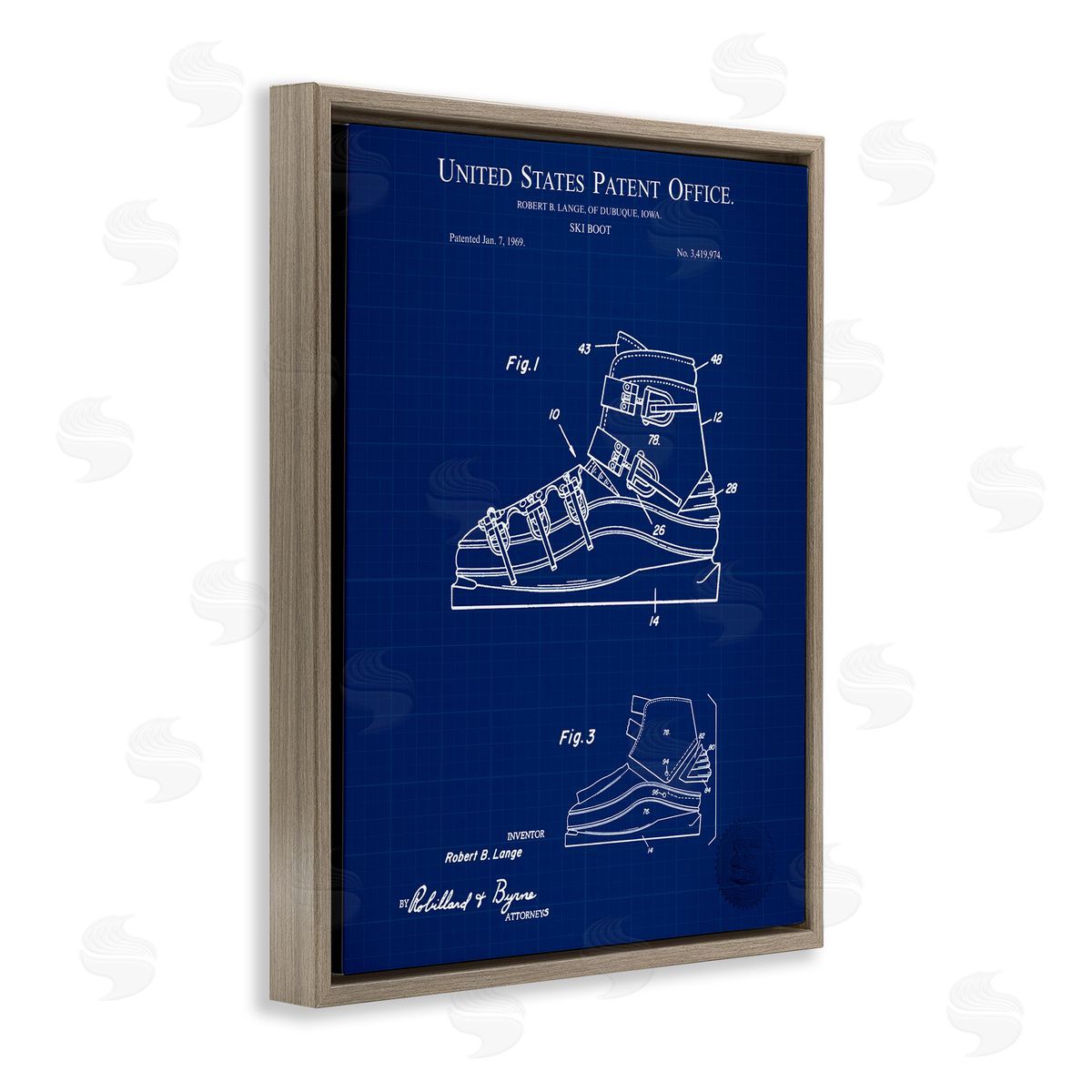 Ski Boot Blueprint Brown Floating Frame Canvas Wall Art, Home Decor by Karl Hronek