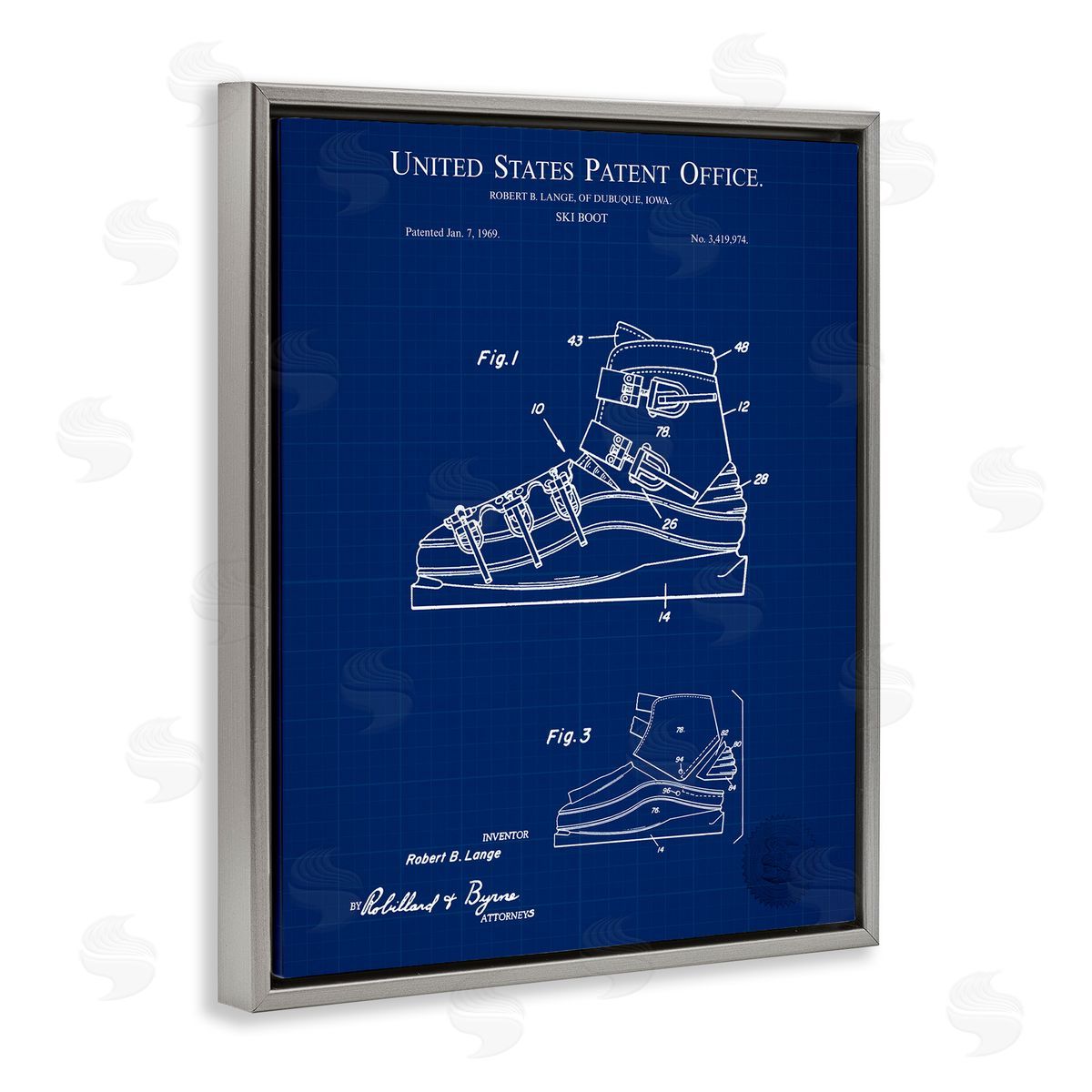 Ski Boot Blueprint Grey Floating Frame Canvas Wall Art, Home Decor by Karl Hronek