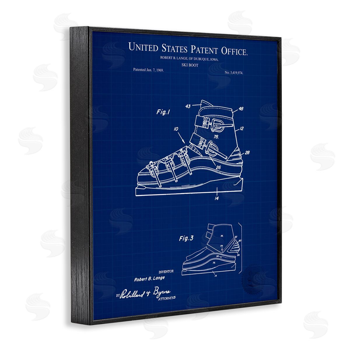 Ski Boot Blueprint Black Frame Print Wall Art, Home Decor by Karl Hronek