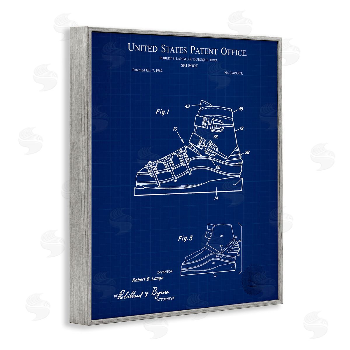 Ski Boot Blueprint Grey Frame Print Wall Art, Home Decor by Karl Hronek