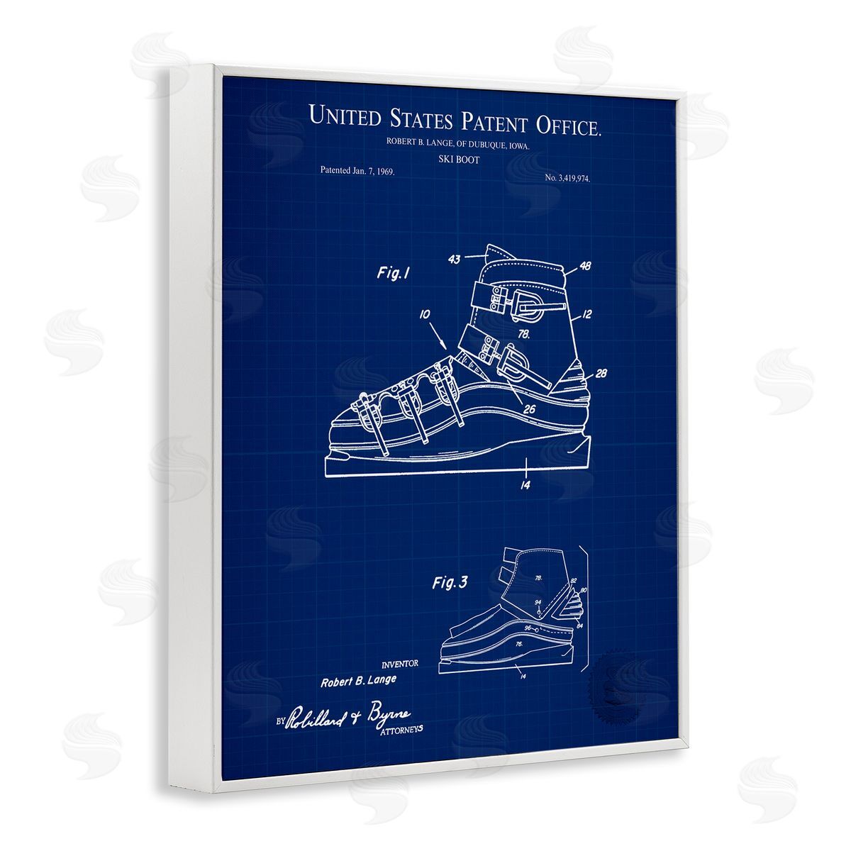 Ski Boot Blueprint White Frame Print Wall Art, Home Decor by Karl Hronek